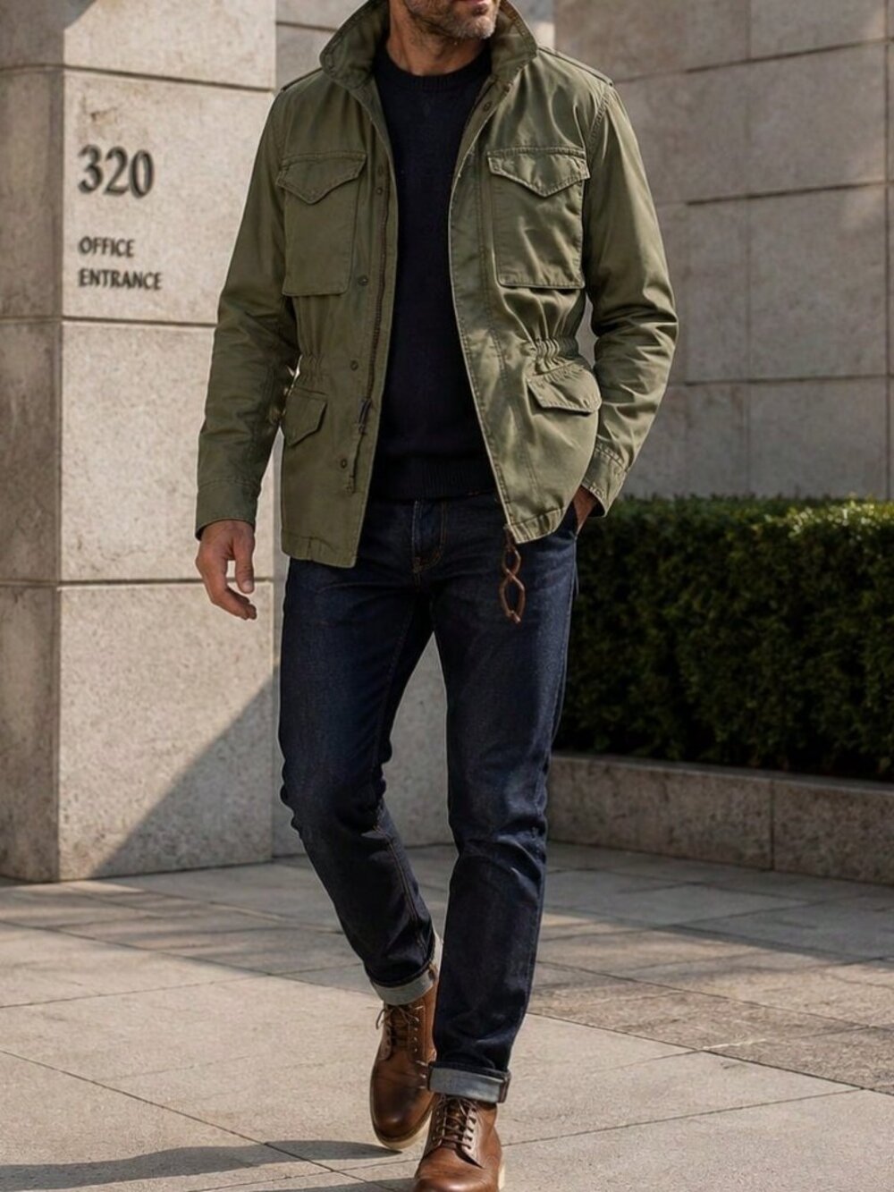 Army Green Glamorous Men's Oversized Button Front military Jacket - Picture 2 of 6